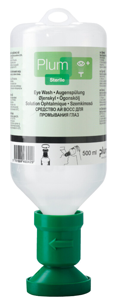 PLUM Augenspülflasche, ergonomisch, Natriumchloridlösung, 500 ml, DIN  15154-4