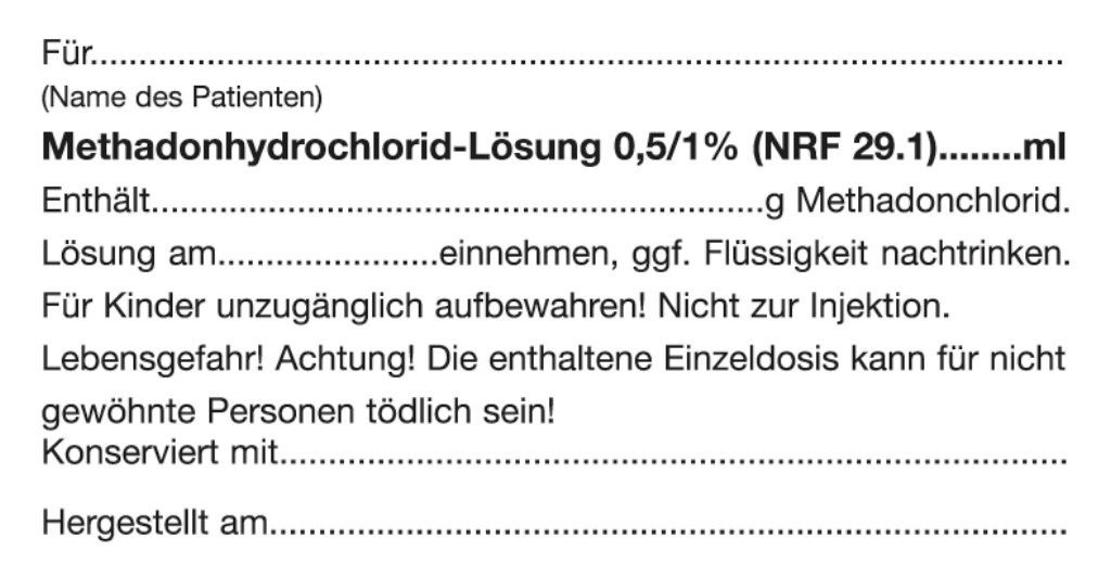 Abgabeetikett Methadon nach NRF