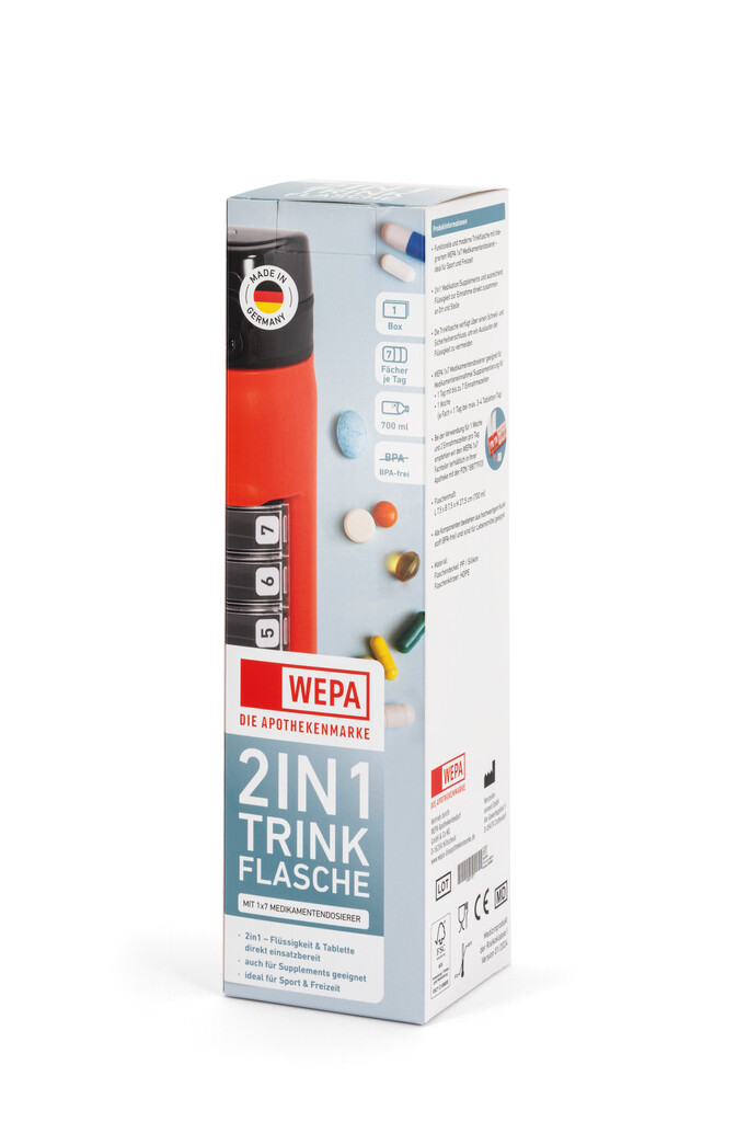 WEPA 2in1 Trinkflasche inkl. 1x7 Dosierer "rot"