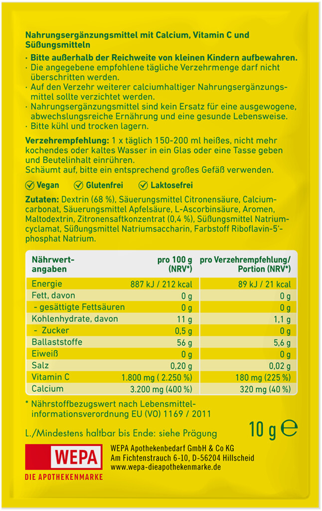 WEPA Heisse Zitrone zuckerfrei Portionsbeutel