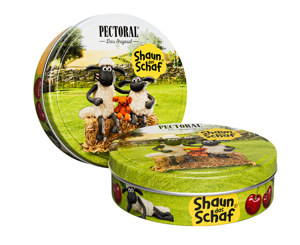 PECTORAL<sup>®</sup> Shaun das Schaf Hustenbonbon für Kinder zuckerfrei, 10 Dosen mit Motiv "Timmy"