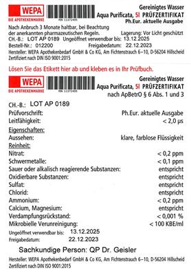 Gereinigtes Wasser - Aqua Purificata 5 l