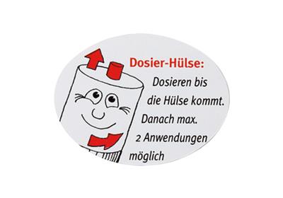 Hinweisetikett für TOPITEC<sup>®</sup> Dosierhülsen