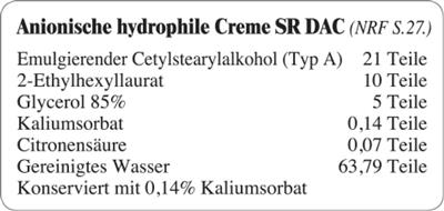 Etiketten zur Kennzeichnung von Rezepturen und Arzneimitteln "Anionische hydrophile Creme SR DAC"