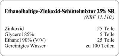 Etiketten zur Kennzeichnung von Rezepturen und Arzneimitteln "Ethanolhaltige-Zinkoxid-Schüttelmixtur 25% SR"