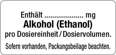 Haftetikett Warnhinweis Alkohol + Zusatzhinweis auf Packungsbeilage