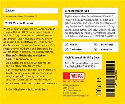 WEPA Vitamin C Pulver, 100 g Nachfüllbeutel