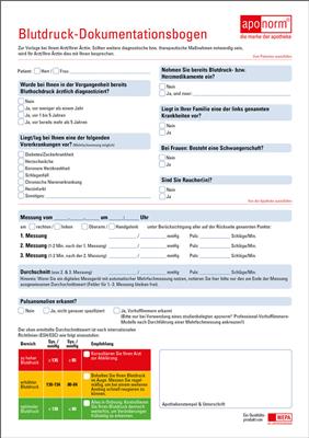 Blutdruck-Dokumentationsbogen für die Beratungsecke