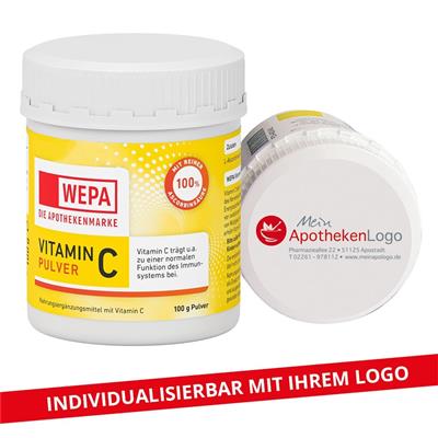 Vitamin C Pulver, 100 g Dose mit Apotheken-Logo